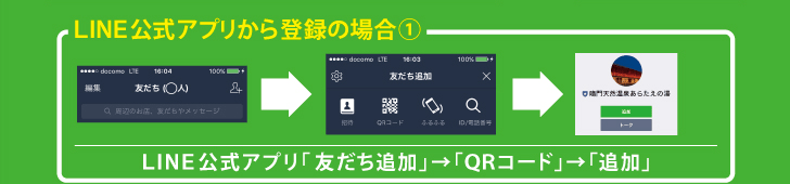 LINE公式アプリ「友だち追加」→「QRコード」→「追加」